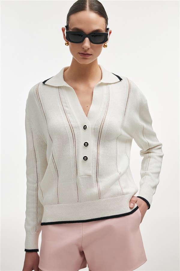 NR LAUREN KNITTED BLOUSE WHITE/BLACK